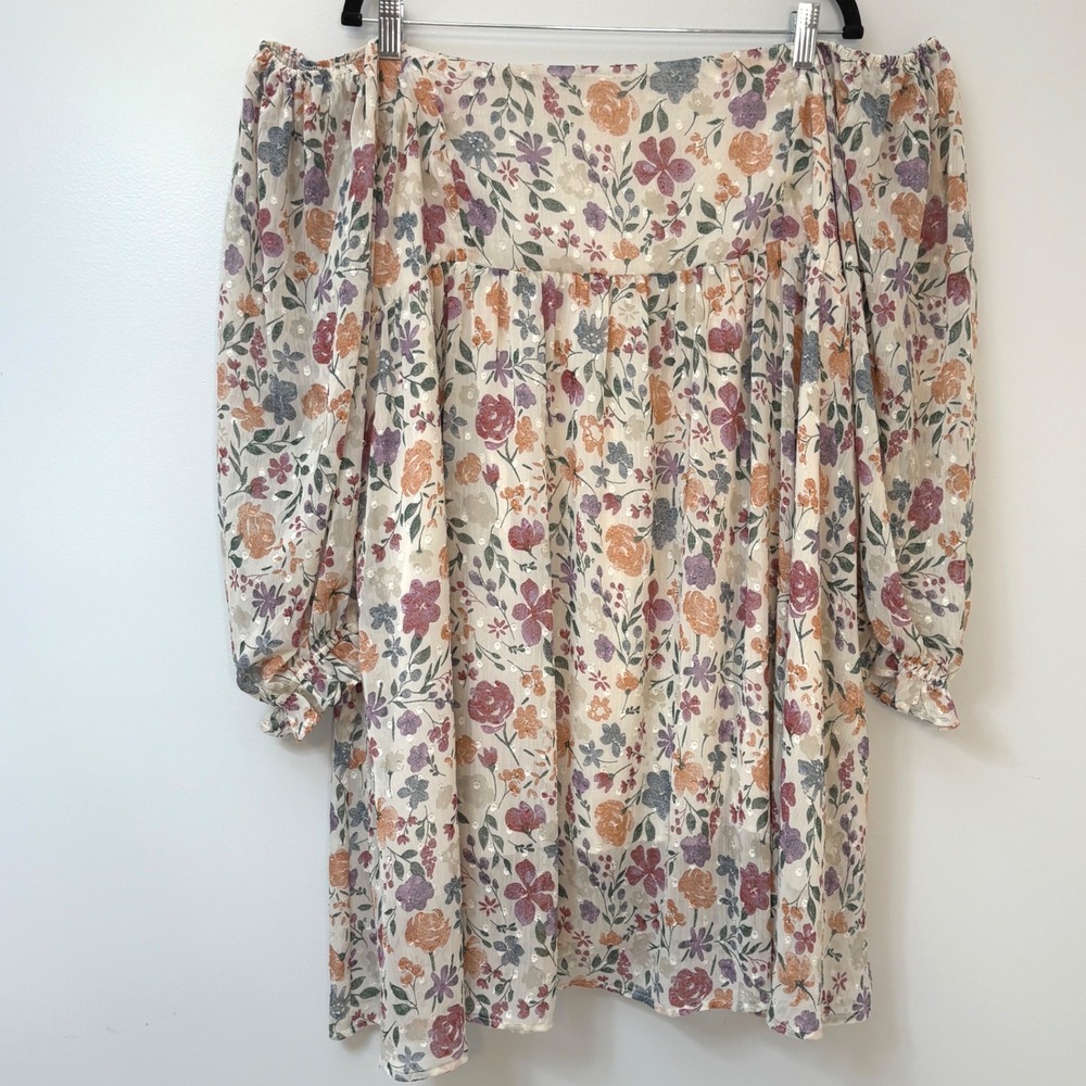 Sweet Lemon Floral Swiss Dot Babydoll Mini Dress w/ Pockets 2X Cottagecore - Picture 11 of 11